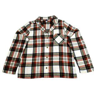 Old Navy Womens Flannel Shirt White Red Green Tartan Plaid size M    JH1024